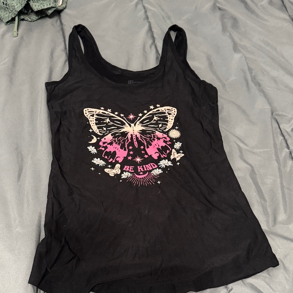 No Boundaries Black and Pink Butterfly Tank Top